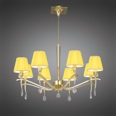 Siena 75cm Pendant Round 8 Light E14, Polished Brass With Amber Cream Shades And Clear Crystal