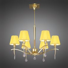 Siena Pendant Round 6 Light E14, Polished Brass With Amber Cmozarella Shades And Clear Crystal