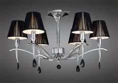 Siena 63cm Semi Flush Round 6 Light E14, Polished Chrome With Black Shades And Black Crystal