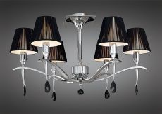 Siena Semi Flush Round 6 Light E14, Polished Chrome With Black Shades And Black Crystal