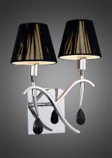 Siena Wall Lamp Switched 2 Light E14, Polished Chrome With Black Shades And Black Crystal