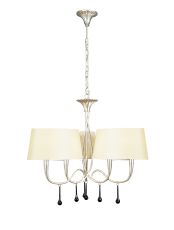 Paola Pendant 3 Arm 6 Light E14, Silver Painted With Cmozarella Shades & Black Glass Droplets