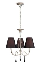 Paola Pendant 3 Light E14, Silver Painted With Black Shades & Black Glass Droplets