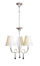 Paola Pendant 3 Light E14, Silver Painted With Cmozarella Shades & Black Glass Droplets
