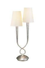 Paola Table Lamp 2 Light E14, Silver Painted With Cream Shades