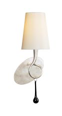 Paola Wall Lamp Switched 1 Light E14, Silver Painted With Cream Shade & Black Glass Droplets