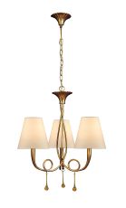 Paola Pendant 3 Light E14, Gold Painted With Cmozarella Shades & Amber Glass Droplets (3542)