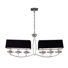 Akira Linear Pendant 2 Arm 6 Light E14, Polished Chrome With Black Shades