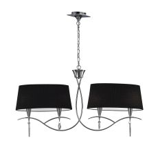 Mara Linear Pendant 2 Arm 4 Light E14, Polished Chrome With Black Shades