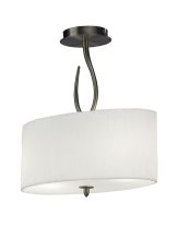 Lua Oval Semi Flush 2 Light E27, Satin Nickel With White Shade