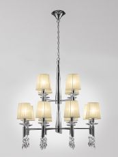 Tiffany Pendant 2 Tier 12+12 Light E14+G9, Polished Chrome With Cmozarella Shades & Clear Crystal