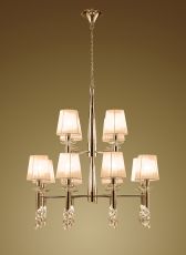 Tiffany Pendant 2 Tier 12+12 Light E14+G9, French Gold With Soft Bronze Shades & Clear Crystal