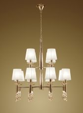 Tiffany Pendant 2 Tier 12+12 Light E14+G9, French Gold With White Shades & Clear Crystal