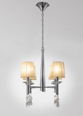 Tiffany 55cm Pendant 4+4 Light E14+G9, Polished Chrome With Soft Bronze Shades & Clear Crystal