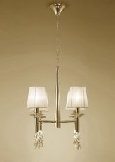Tiffany 55cm Pendant 4+4 Light E14+G9, French Gold With Cream Shades & Clear Crystal