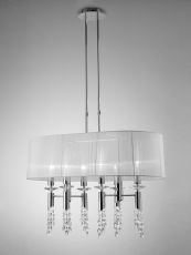 Tiffany Pendant 6+6 Light E27+G9 Oval, Polished Chrome With White Shade & Clear Crystal