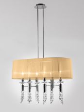 Tiffany Pendant 6+6 Light E27+G9 Oval, Polished Chrome With Soft Bronze Shade & Clear Crystal