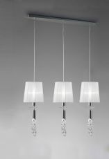 Tiffany Linear Pendant 3+3 Light E27+G9 Line, Polished Chrome With White Shades & Clear Crystal