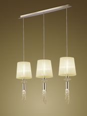Tiffany Linear Pendant 3+3 Light E27+G9 Line, French Gold With Cream Shades & Clear Crystal