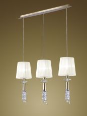 Tiffany Linear Pendant 3+3 Light E27+G9 Line, French Gold With White Shades & Clear Crystal