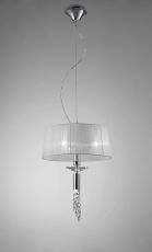 Tiffany 46cm Pendant 3+1 Light E27+G9, Polished Chrome With White Shade & Clear Crystal