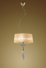 Tiffany Pendant 3+1 Light E27+G9, French Gold With Soft Bronze Shade & Clear Crystal