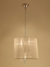 Tiffany Pendant 3+3 Light E14+G9, French Gold With Soft Bronze Shade & Clear Crystal