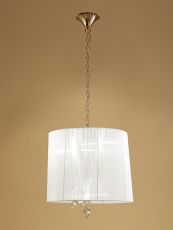 Tiffany 50cm Pendant 3+3 Light E14+G9, French Gold With White Shade & Clear Crystal
