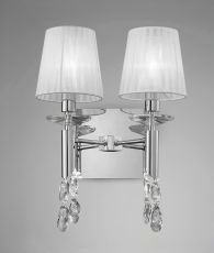 Tiffany Wall Lamp Switched 2+2 Light E14+G9, Polished Chrome With White Shades & Clear Crystal