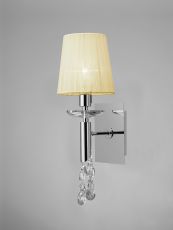Tiffany Wall Lamp Switched 1+1 Light E14+G9, Polished Chrome With Cream Shade & Clear Crystal