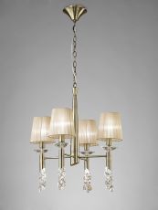 Tiffany Pendant 4+4 Light E14+G9, Antique Brass With Soft Bronze Shades & Clear Crystal