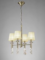 Tiffany Pendant 4+4 Light E14+G9, Antique Brass With Cmozarella Shades & Clear Crystal