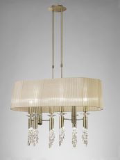 Tiffany Pendant 6+6 Light E27+G9 Oval, Antique Brass With Soft Bronze Shade & Clear Crystal