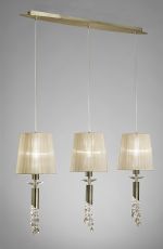 Tiffany Linear Pendant 3+3 Light E27+G9 Line, Antique Brass With Soft Bronze Shades & Clear Crystal