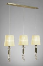 Tiffany Linear Pendant 3+3 Light E27+G9 Line, Antique Brass With Cmozarella Shades & Clear Crystal
