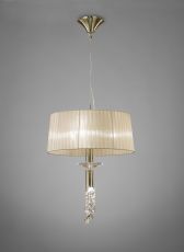 Tiffany Pendant 3+1 Light E27+G9, Antique Brass With Soft Bronze Shade & Clear Crystal