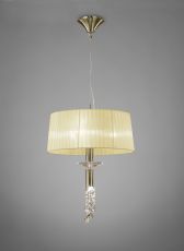 Tiffany 46cm Pendant 3+1 Light E27+G9, Antique Brass With Cream Shade & Clear Crystal