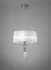 Tiffany Pendant 3+1 Light E27+G9, Antique Brass With White Shade & Clear Crystal