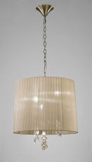 Tiffany Pendant 3+3 Light E14+G9, Antique Brass With Soft Bronze Shade & Clear Crystal