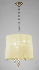 Tiffany 50cm Pendant 3+3 Light E14+G9, Antique Brass With Cream Shade & Clear Crystal