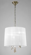 Tiffany Pendant 3+3 Light E14+G9, Antique Brass With White Shade & Clear Crystal