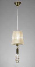 Tiffany Pendant 1+1 Light E27+G9, Antique Brass With Soft Bronze Shade & Clear Crystal