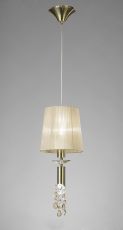 Tiffany 23cm Pendant 1+1 Light E27+G9, Antique Brass With Soft Bronze Shade & Clear Crystal