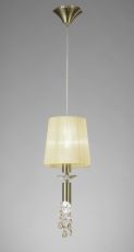 Tiffany 23cm Pendant 1+1 Light E27+G9, Antique Brass With Cream Shade & Clear Crystal