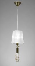 Tiffany Pendant 1+1 Light E27+G9, Antique Brass With White Shade & Clear Crystal