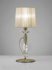 Tiffany Crystal Table Lamp 1+1 Light E14+G9, Antique Brass With Soft Bronze Shade & Clear Crystal