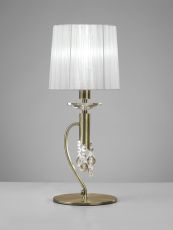 Tiffany Crystal Table Lamp 1+1 Light E14+G9, Antique Brass With White Shade & Clear Crystal