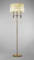 Tiffany Floor Lamp 3+3 Light E27+G9, Antique Brass With Cream Shade & Clear Crystal