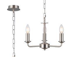 Banyan 3 Light Multi Arm Pendant Without Shade, c/w 1.5m Chain, E14 Satin Nickel