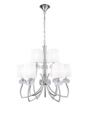 Loewe 2 Tier Pendant 6+3 Light E14, Polished Chrome With White Shades